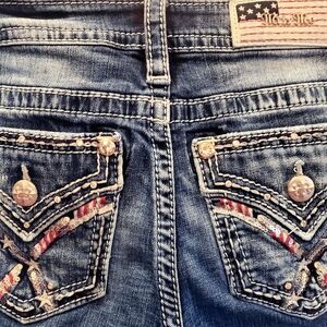 Miss Me Sz 26 Embellished Blue Jeans w/Silver Rhinestone & U.S. Flag Accents